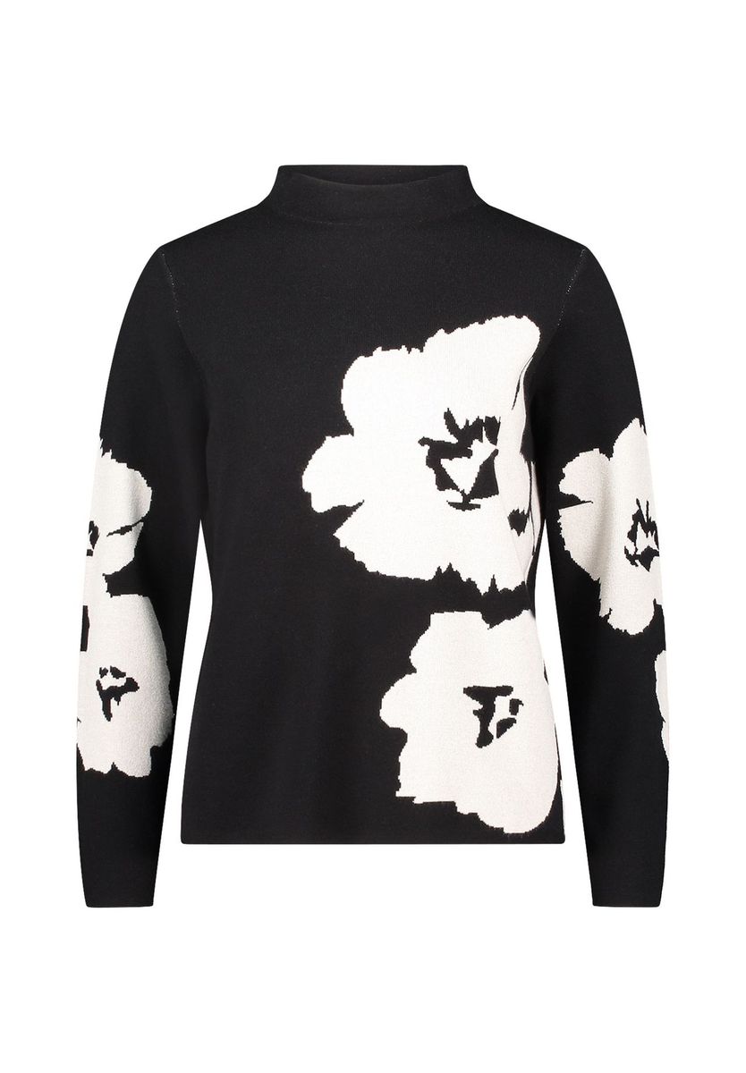 Strickpullover mit Blumenmuster und Stehkragen