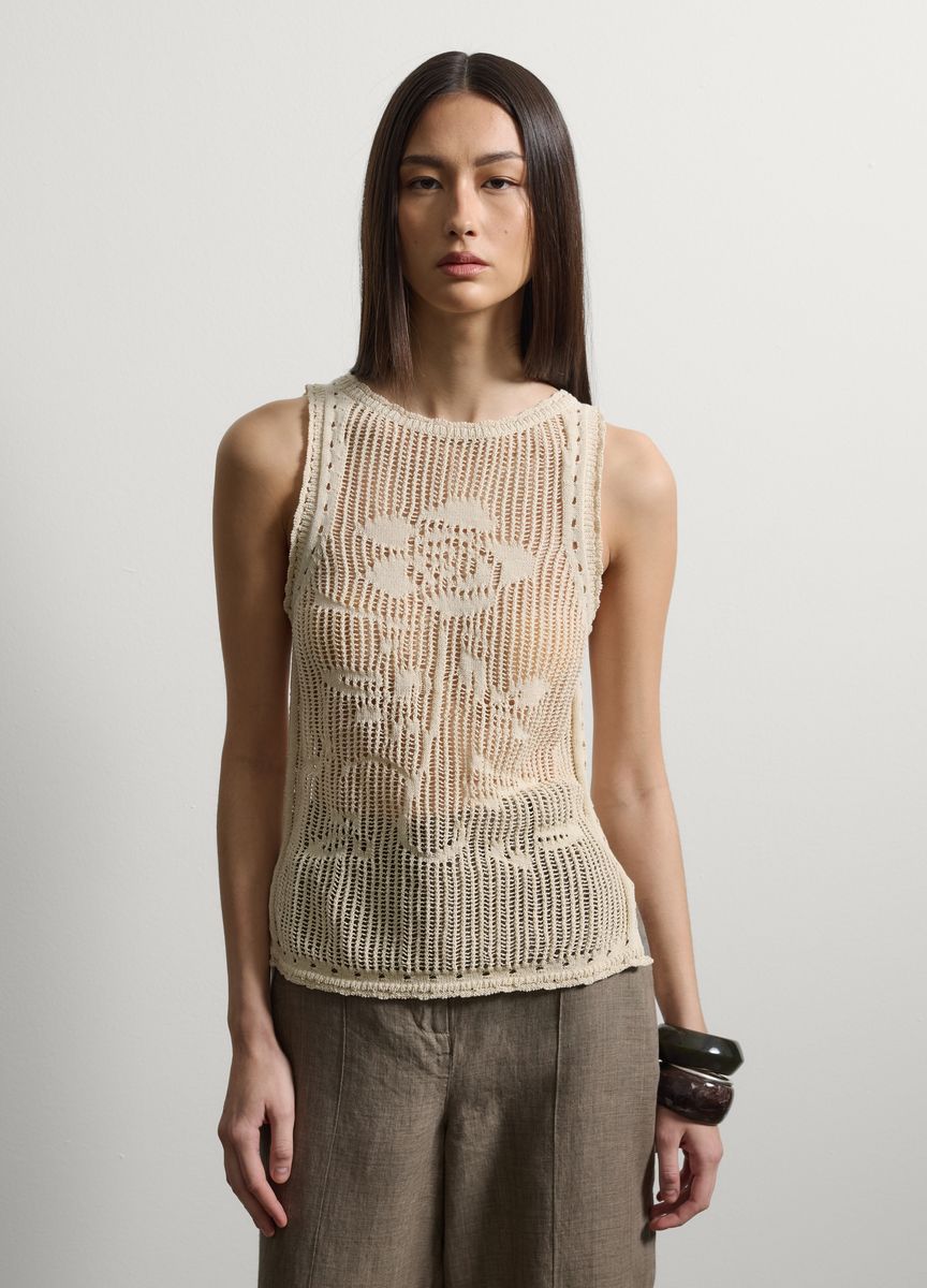 Ärmelloses Stricktop mit Rosenmuster