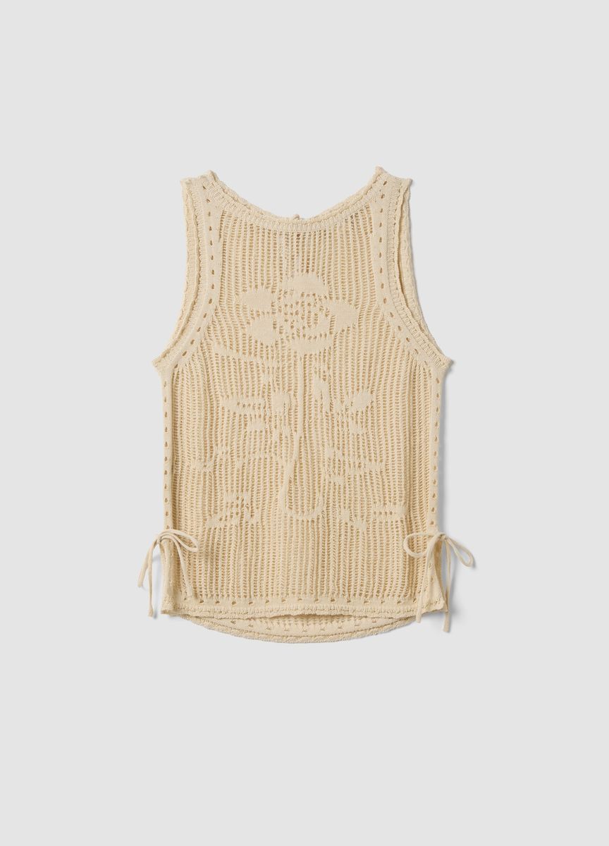 Ärmelloses Stricktop mit Rosenmuster