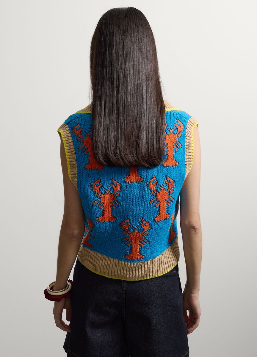 Strickweste mit Hummer-Intarsienmuster