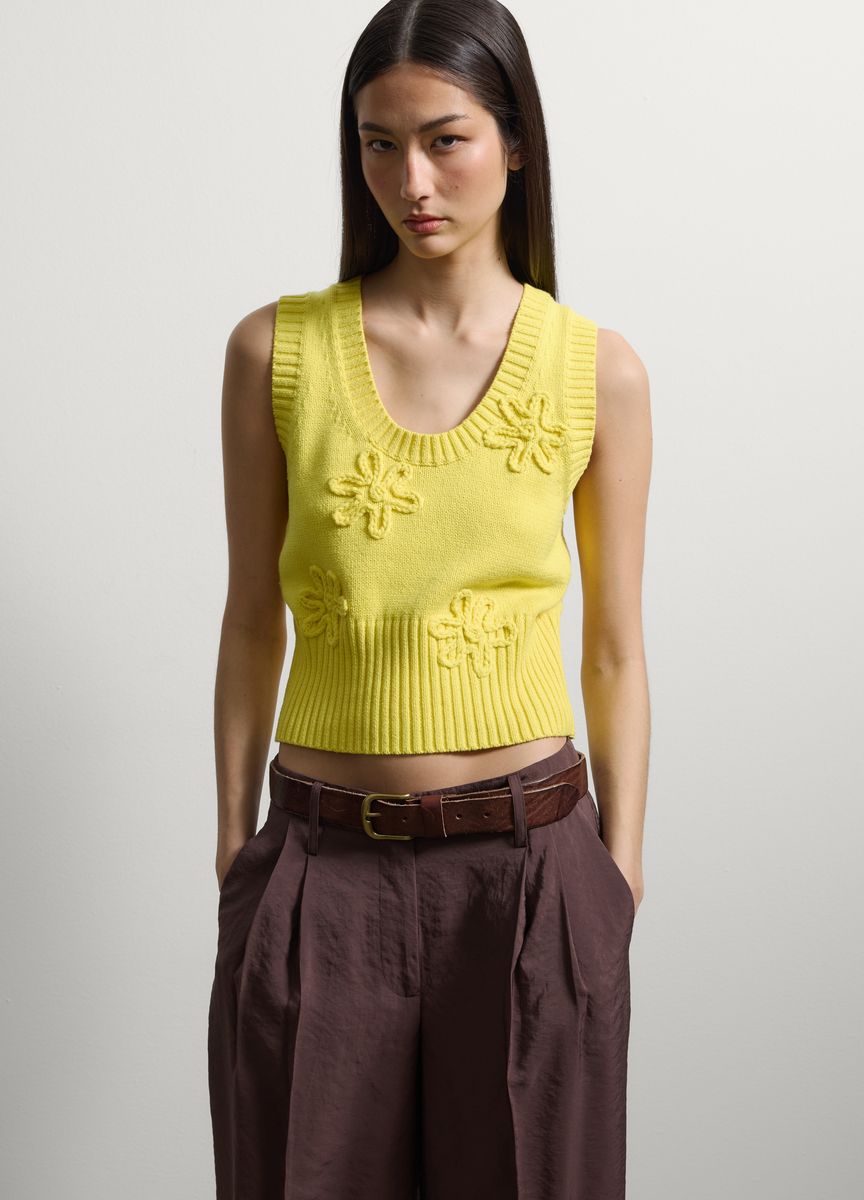 Cropped Strickweste mit 3D-Blumen