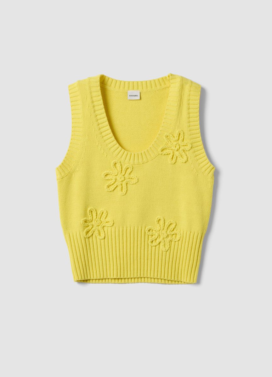 Cropped Strickweste mit 3D-Blumen