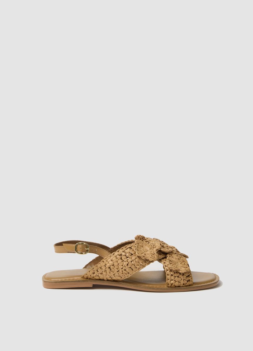 Flache Slingback-Sandalen mit geflochtenen Blumen