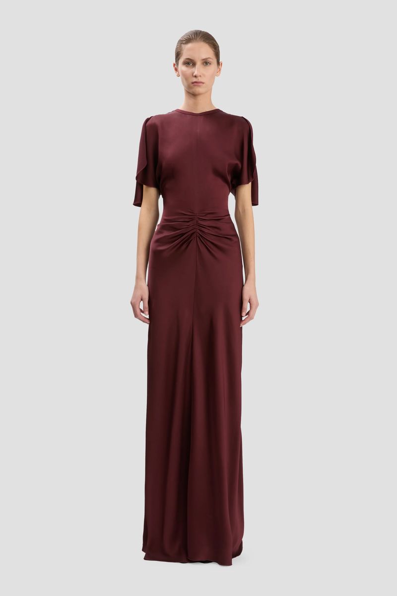 Satin-Abendkleid mit vorderer Raffung