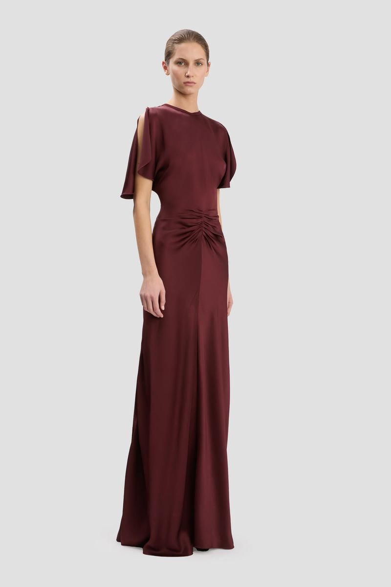 Satin-Abendkleid mit vorderer Raffung