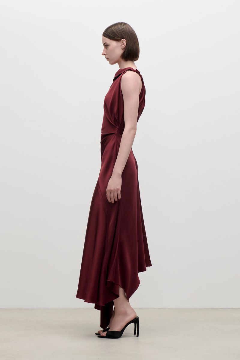 Drapiertes Satin-Midikleid