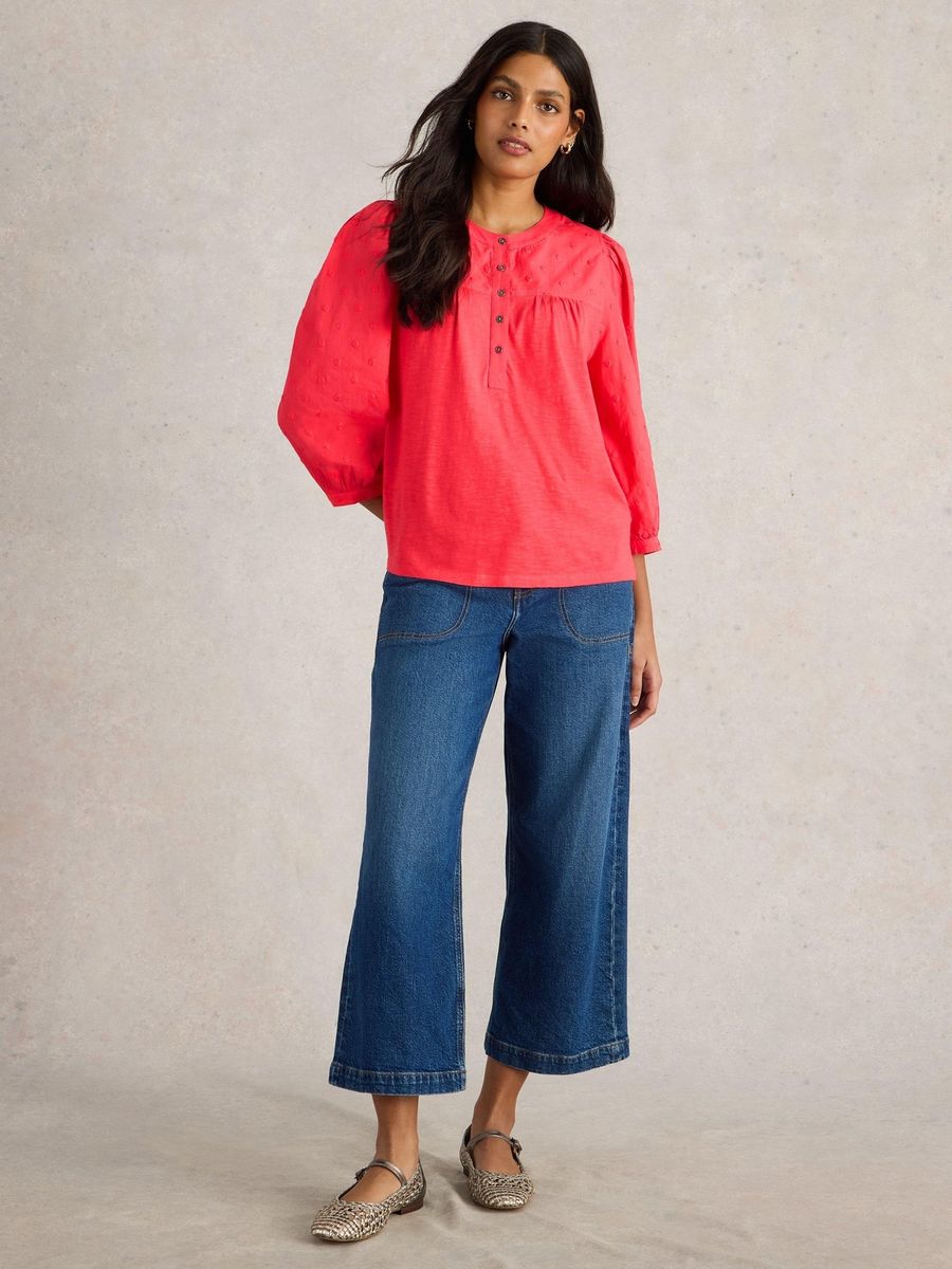 Bluse mit Dobby-Muster und Puffärmeln
