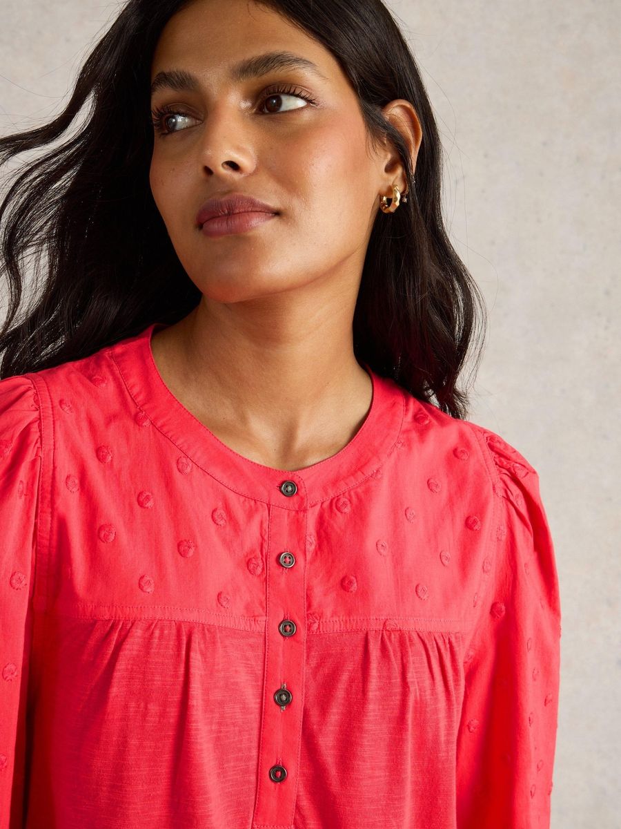 Bluse mit Dobby-Muster und Puffärmeln