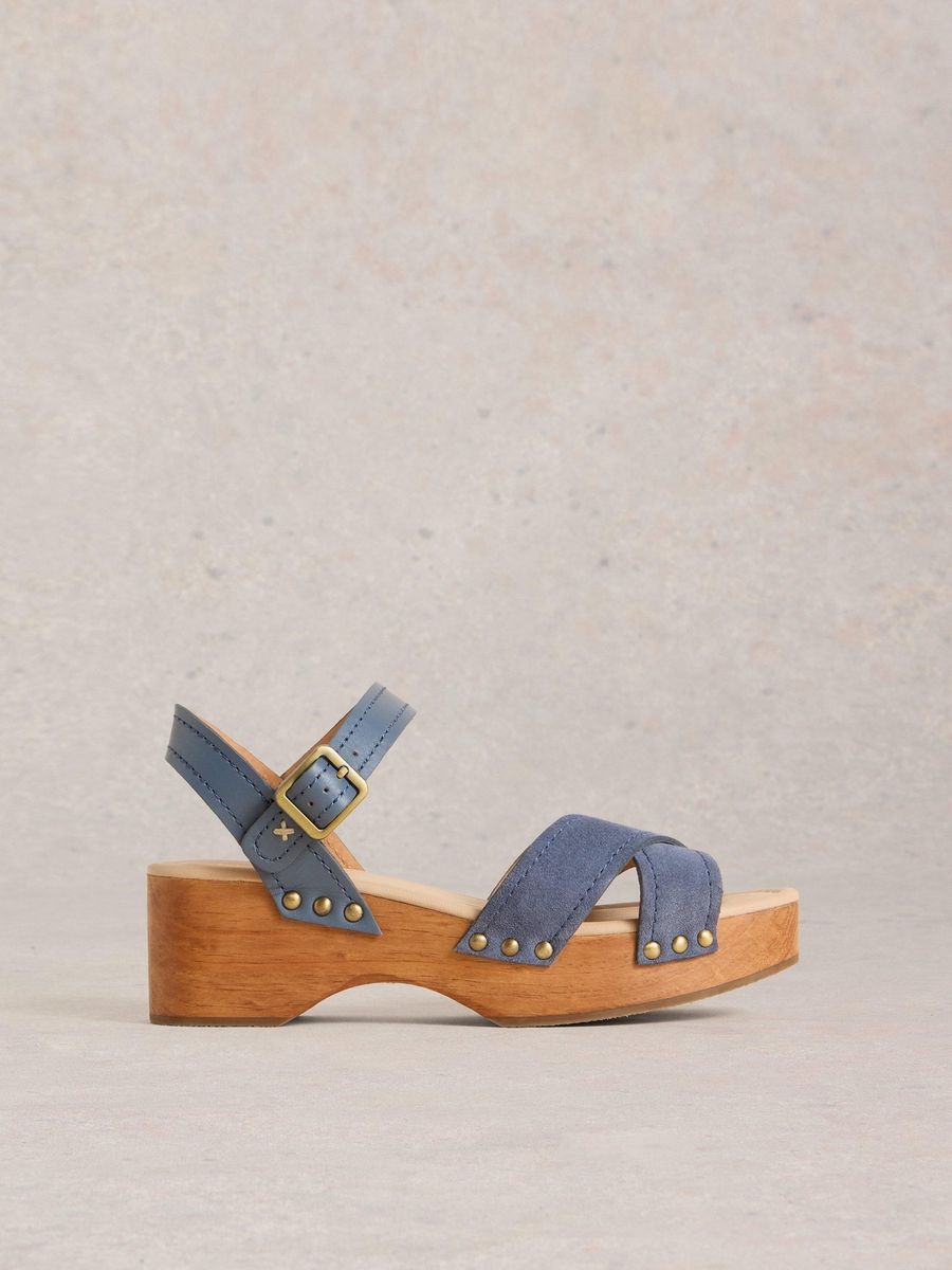 Holz-Clogs mit überkreuzten Velourslederriemen