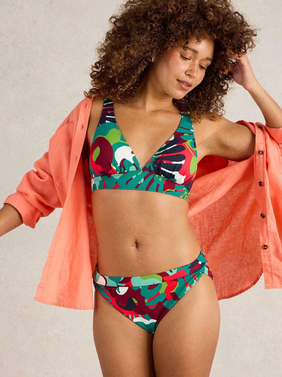 Mittelhoch geschnittene Bikinihose mit Tropenprint