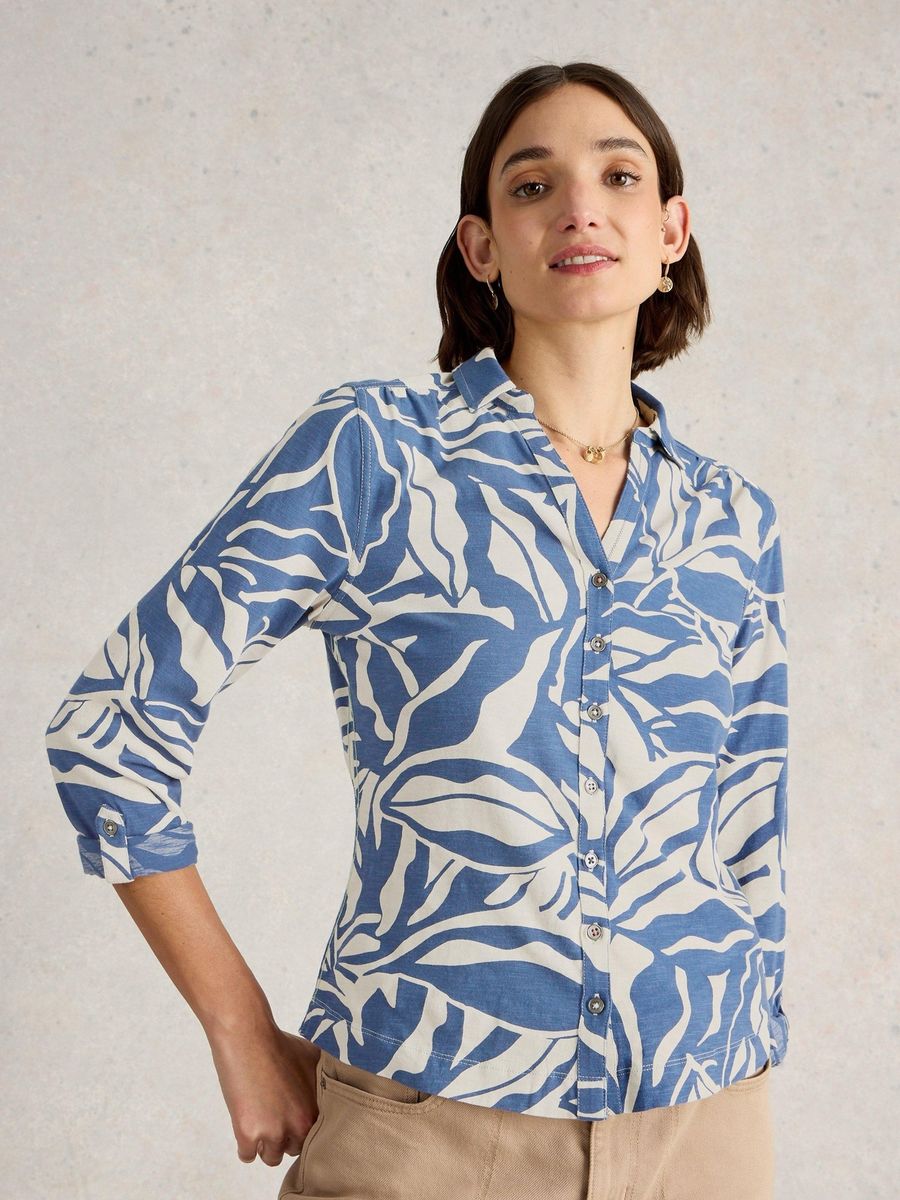 Jerseybluse mit organischem Blättermuster