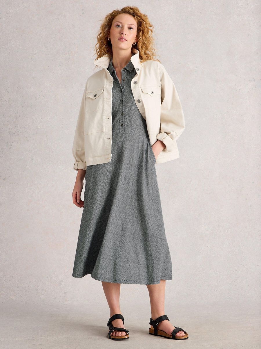 Gestreiftes Jersey-Midi-Hemdblusenkleid