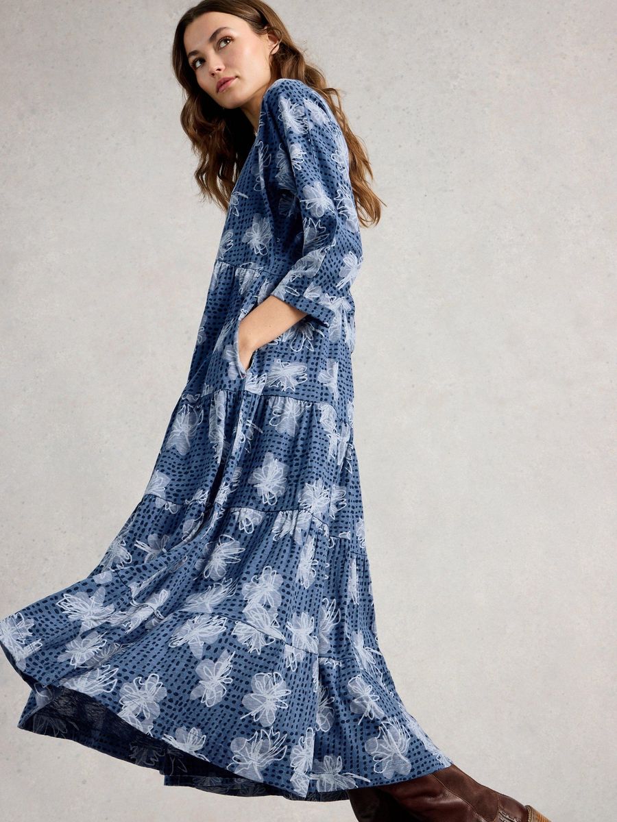 Stufen-Jerseykleid mit grafischem Print