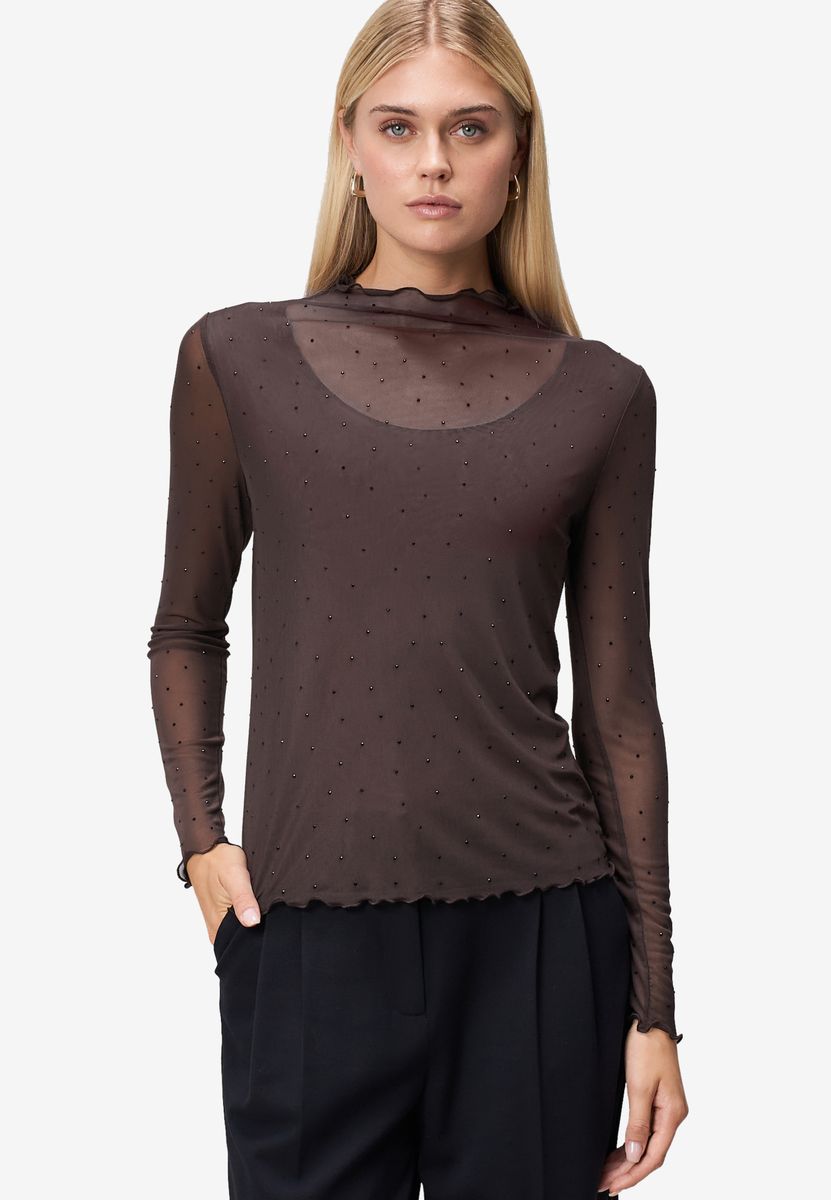 Transparentes Mock-Neck Top mit Nieten