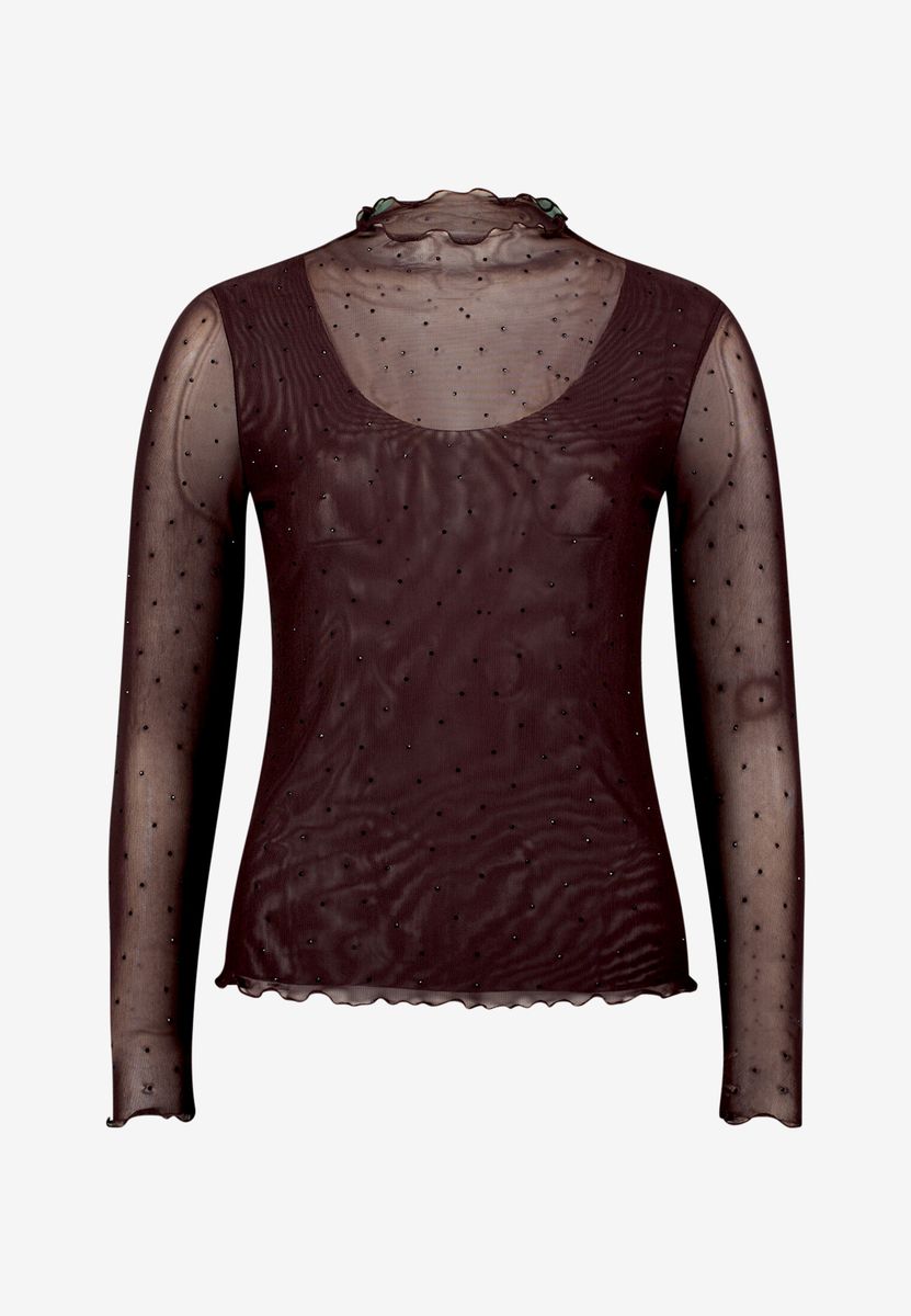Transparentes Mock-Neck Top mit Nieten