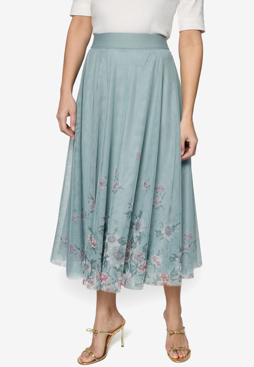 Romantischer Tüll-Midirock mit Blumenmuster