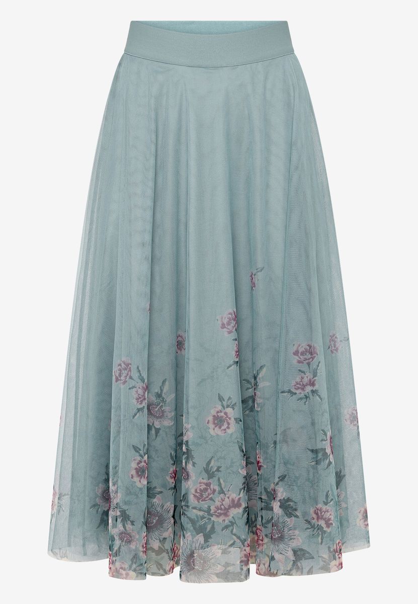 Tüll-Midirock mit Blumenprint