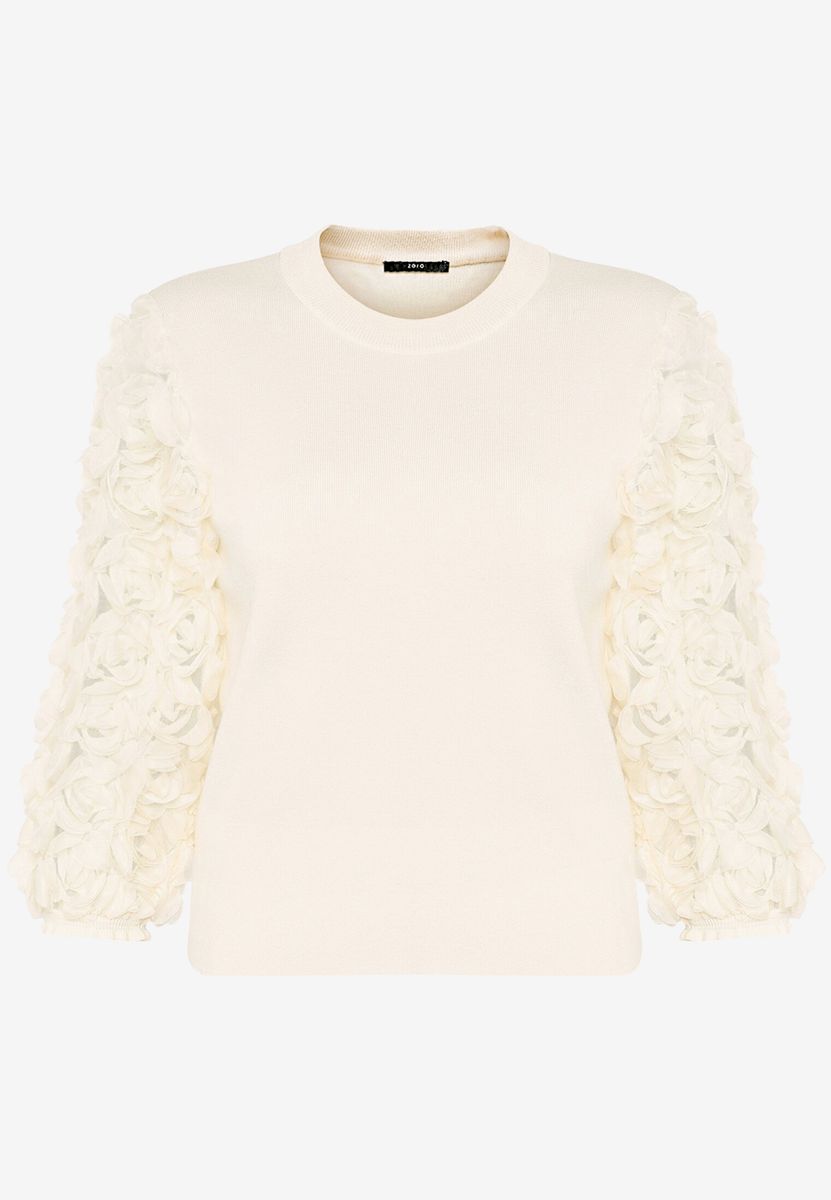 Feinstrickpullover mit 3D-Blüten
