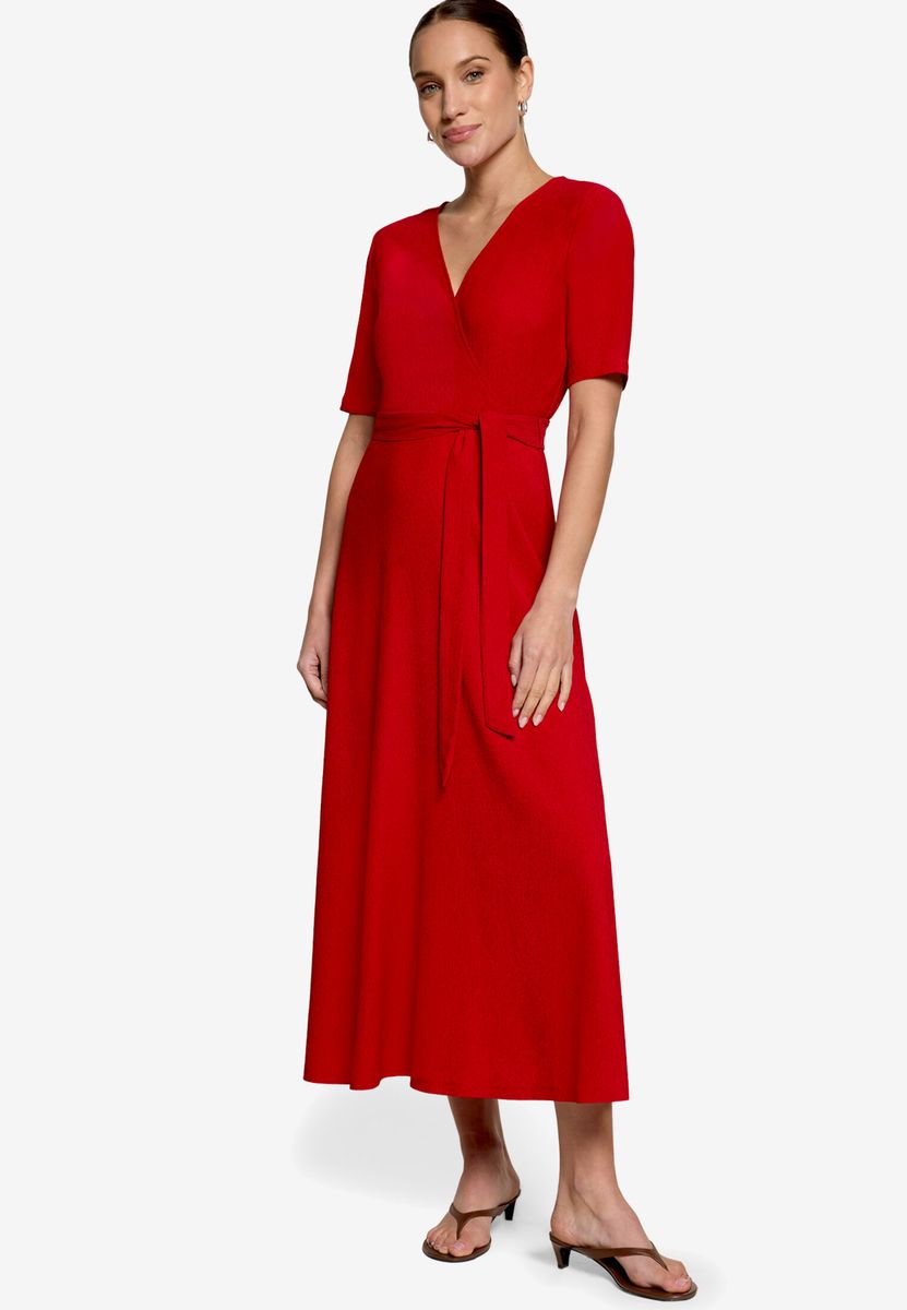 Kurzärmeliges Jersey-Wickelkleid in Midi