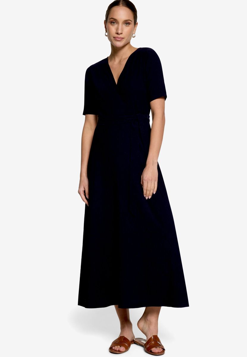 Jersey-Wickelkleid in Midilänge mit Gürtel