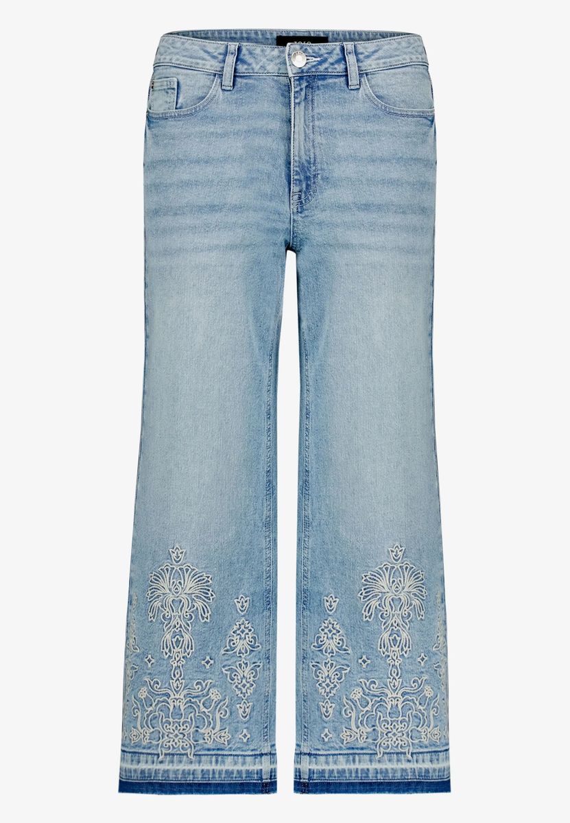 Bestickte Cropped-Jeans mit weitem Bein