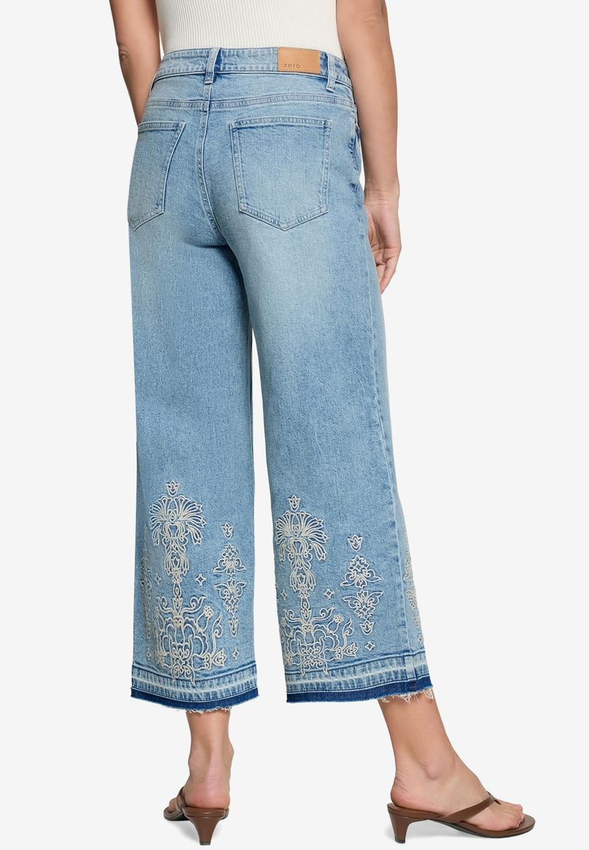 Bestickte Cropped-Jeans mit weitem Bein