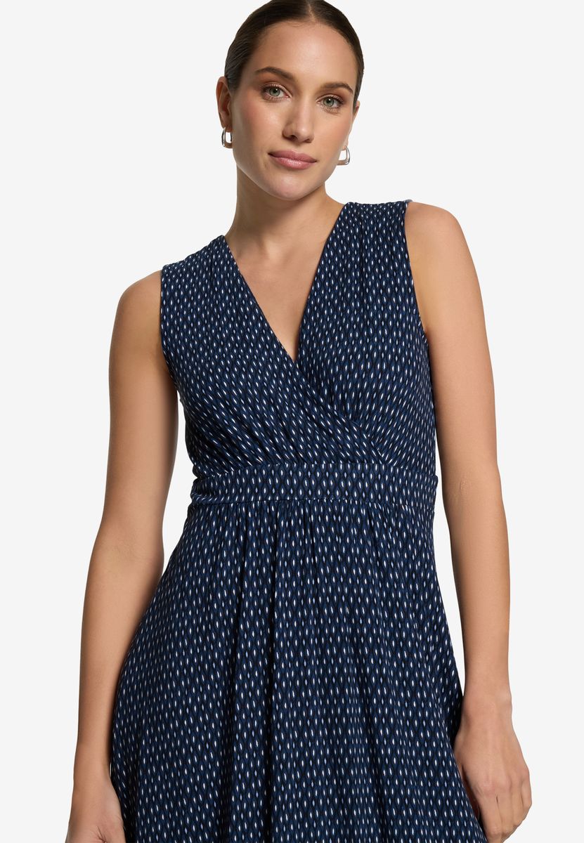Gemustertes V-Ausschnitt Jersey-Midikleid