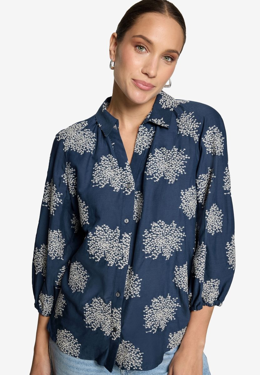 Oversize-Bluse mit Stickerei und 3/4-Arm