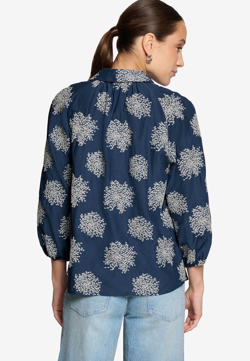 Oversize-Bluse mit Stickerei und 3/4-Arm