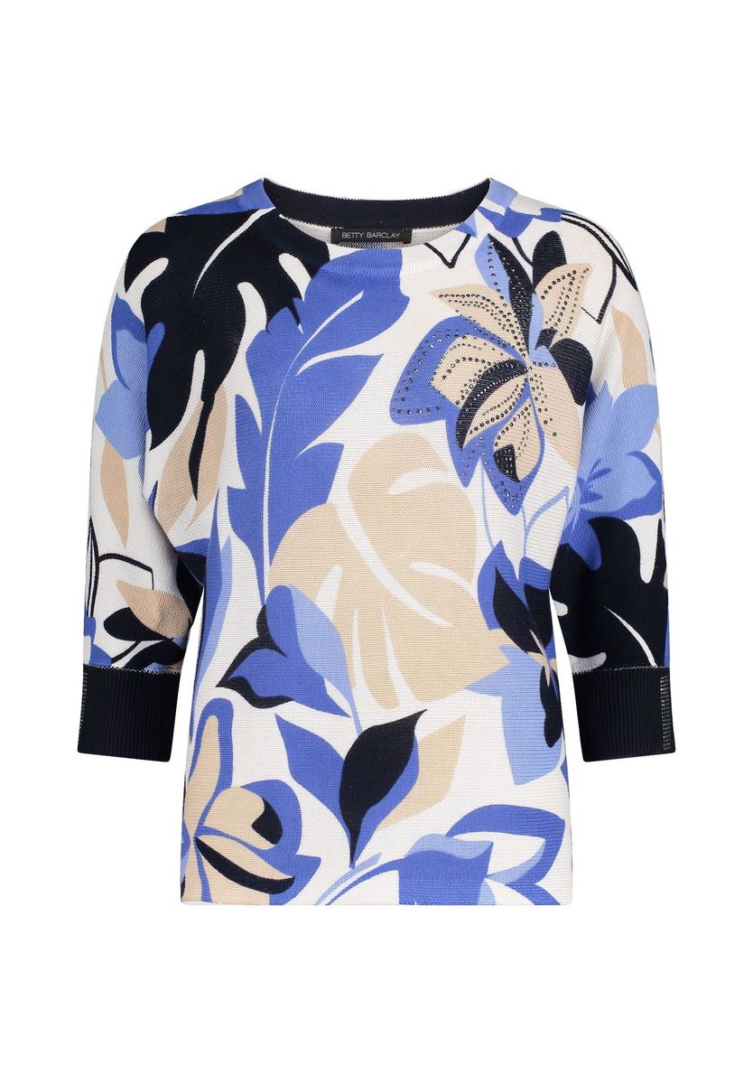 Strickpullover mit Blumenmuster und 3/4 Ärmeln