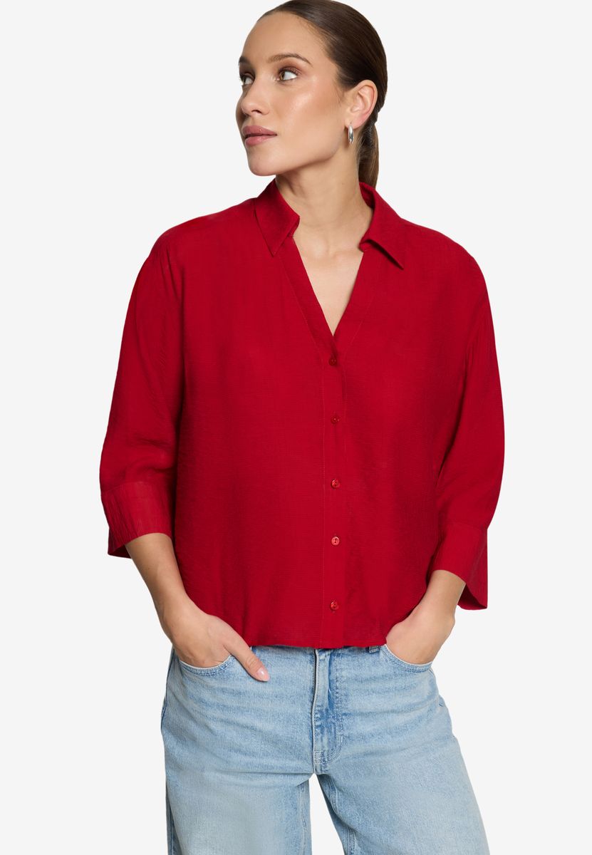 Lockere V-Ausschnitt Bluse mit 3/4-Arm