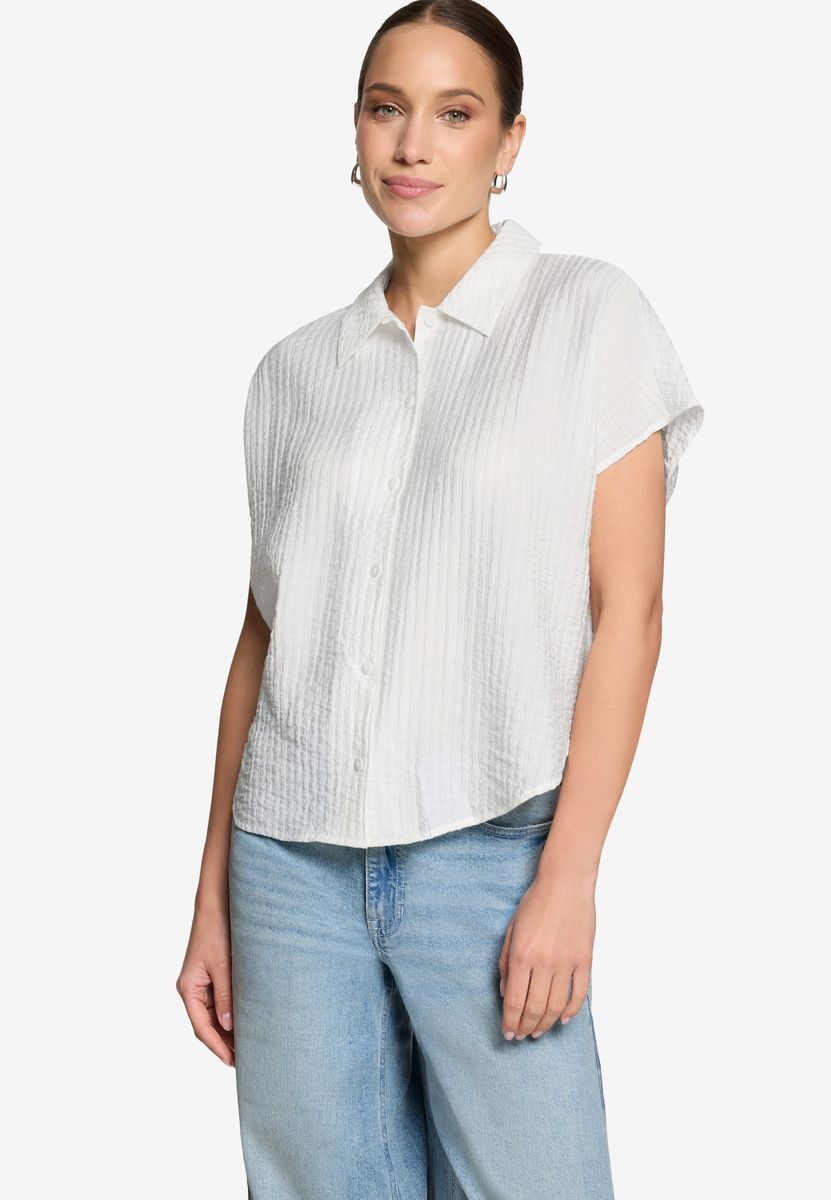 Kurzärmlige Bluse mit Crinkle-Struktur