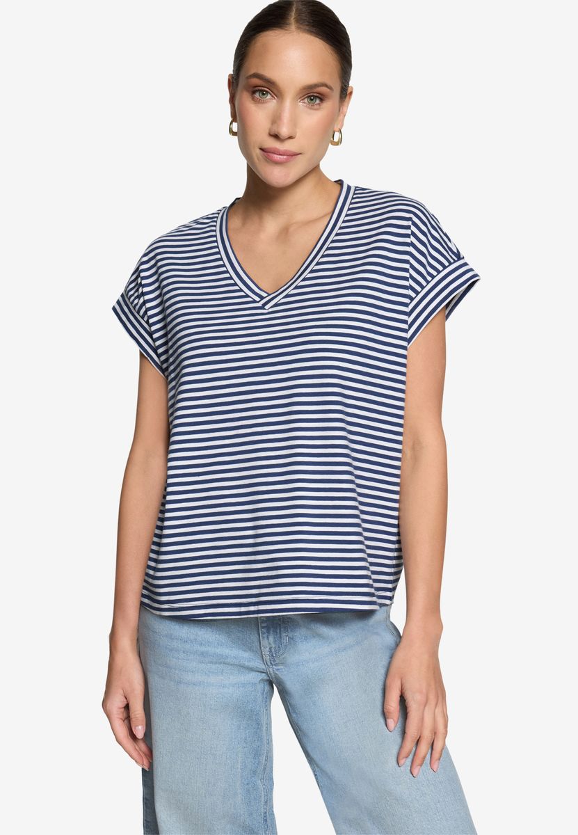 Gestreiftes Shirt mit V-Ausschnitt