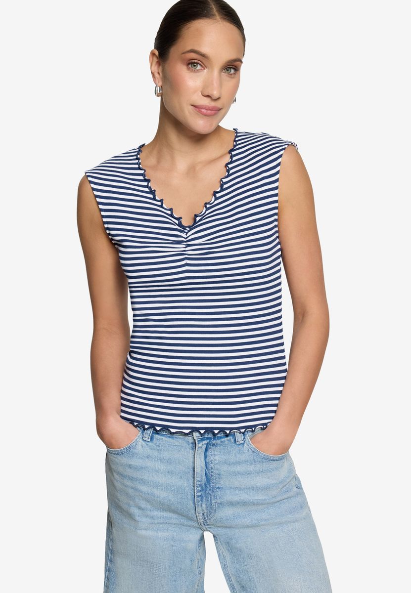 Gestreiftes Ripp-Top mit Raffung