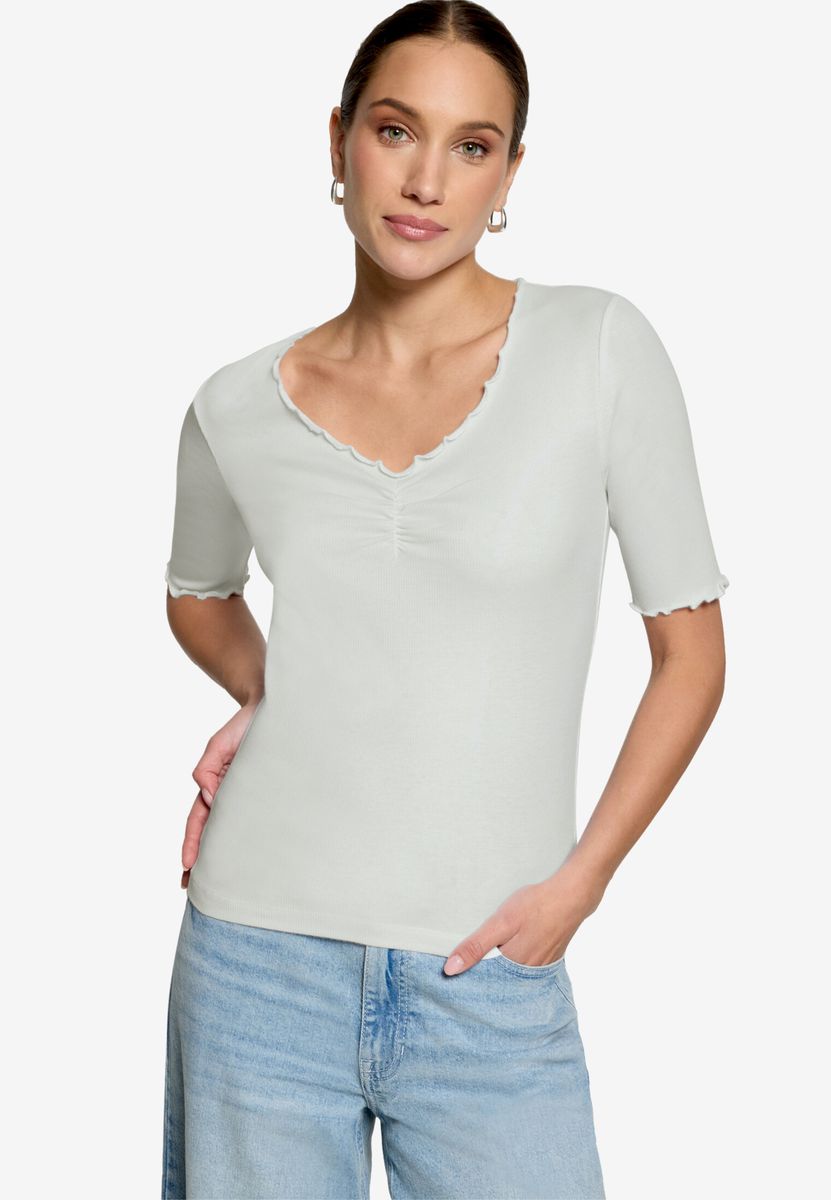 Rippshirt mit Raffung und Wellensaum