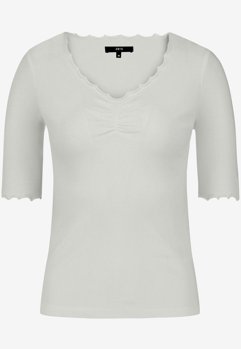 Geripptes T-Shirt mit Raffung