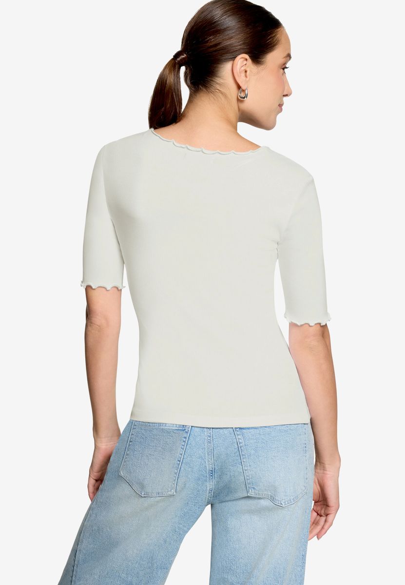 Geripptes T-Shirt mit Raffung