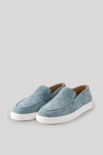 Veloursleder-Slipper mit Monogramm-Prägung