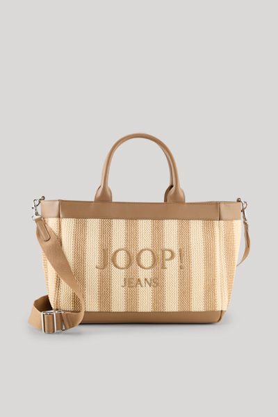 Gestreifte Bast-Handtasche mit Henkeln