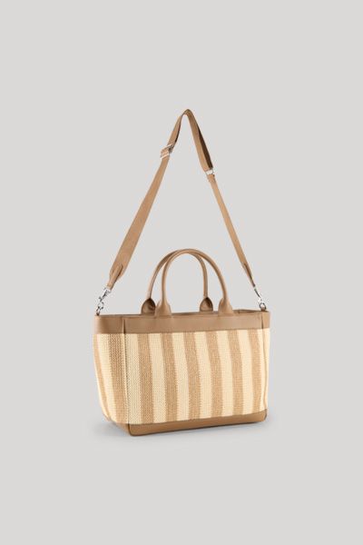 Gestreifte Bast-Handtasche mit Henkeln