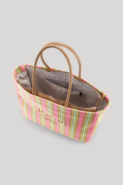 Gestreifter Bast-Shopper mit Inlay
