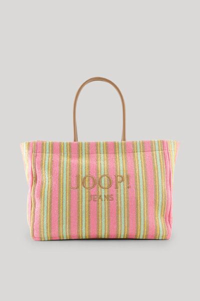 Gestreifter Bast-Shopper mit Logo