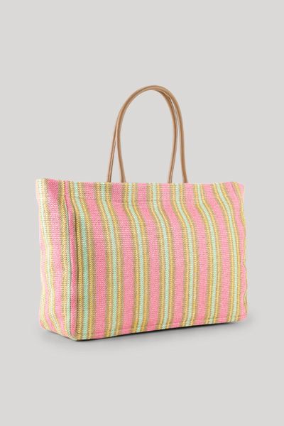 Gestreifter Bast-Shopper mit Logo