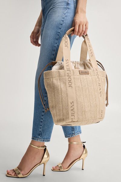 Geflochtener Bast-Shopper mit Kordelzug