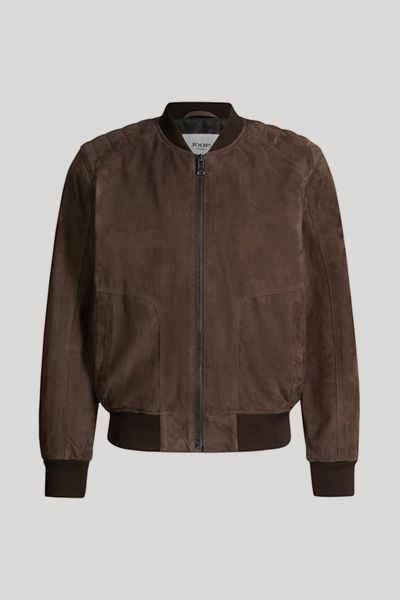 Veloursleder-Blouson mit Strickbündchen