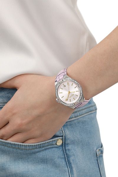 Armbanduhr mit Kristallbesatz und Sunray-Zifferblatt