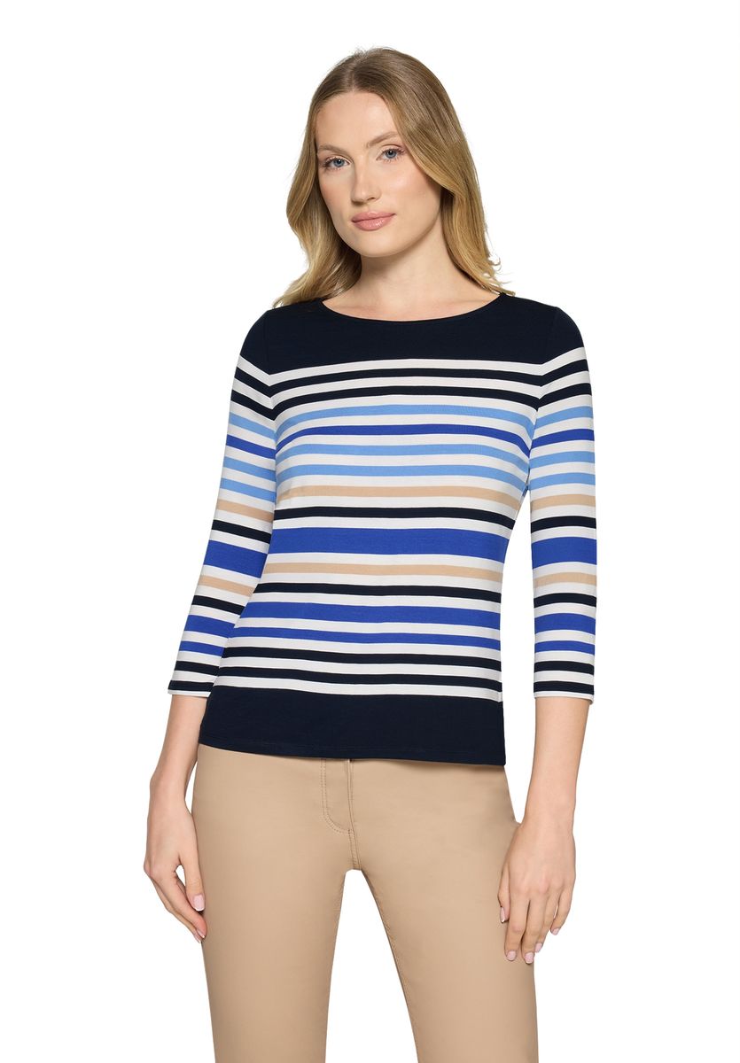 Gestreiftes Stricktop mit U-Boot-Ausschnitt