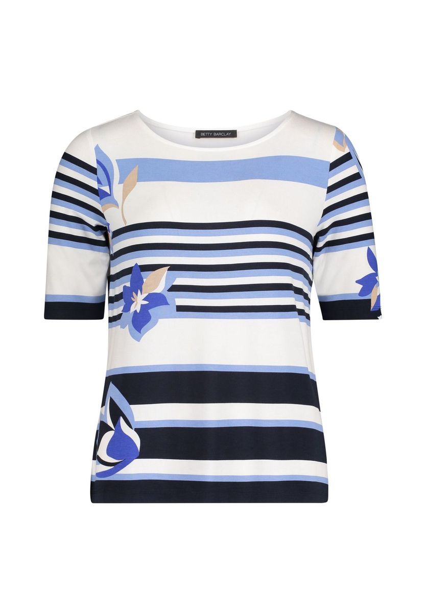 Gestreiftes Strickoberteil mit floralen Akzenten