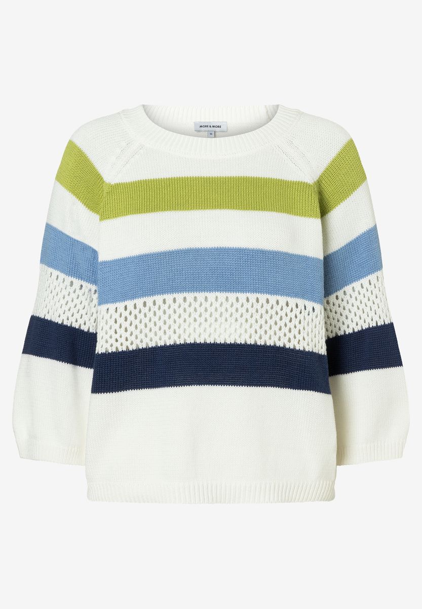 Gestreifter Sommerstrickpullover mit Lochmuster
