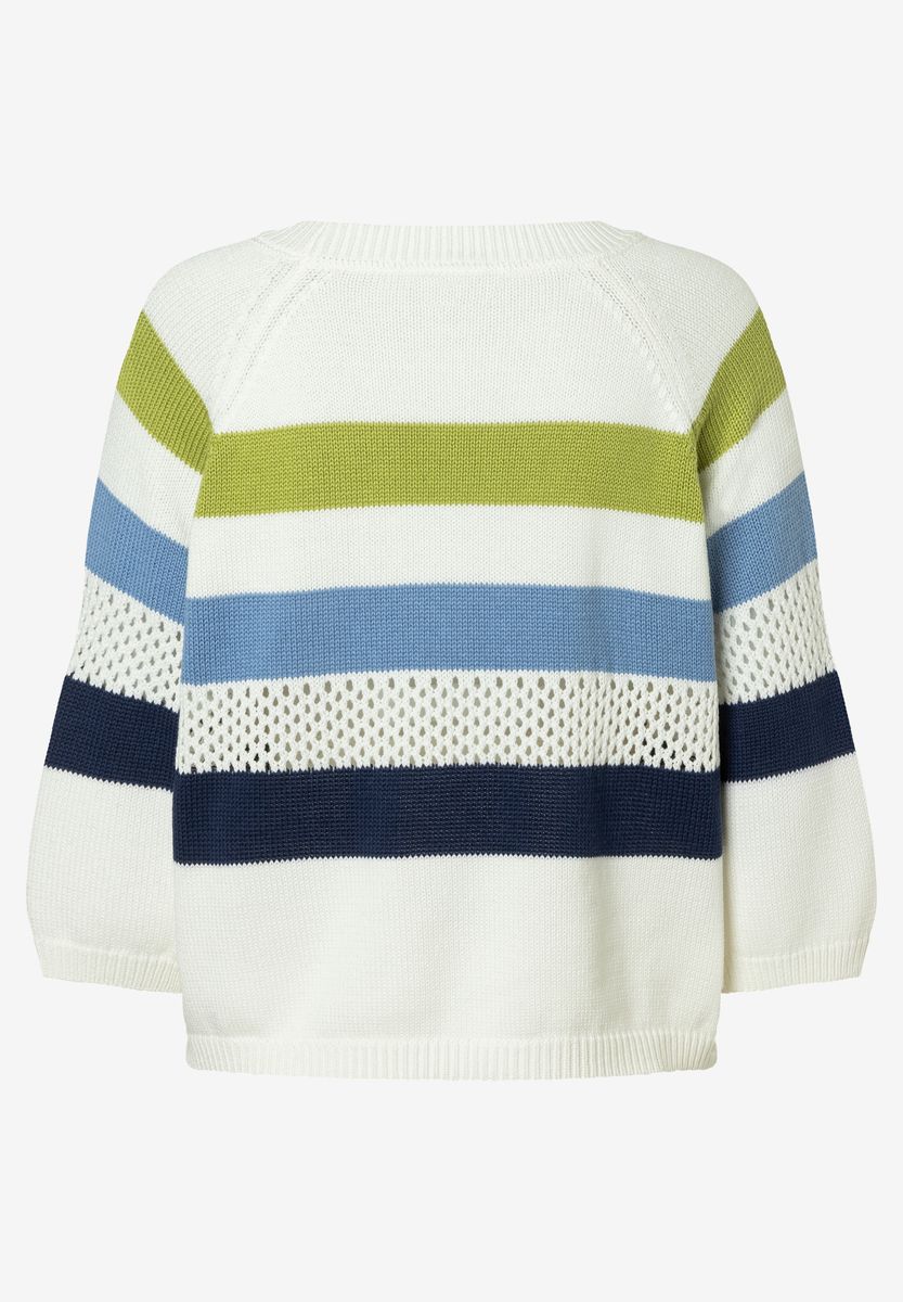 Gestreifter Sommerstrickpullover mit Lochmuster